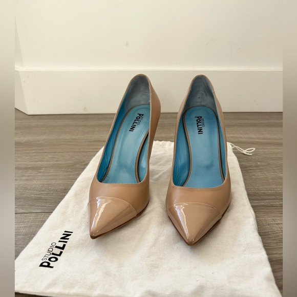 Studio Pollini 🇮🇹 Nude Patent Leather Pointed-Toe Pumps - Picture 2 of 7